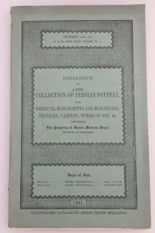 Catalogue of.a fine collection of Persian Pottery also oriental manuscripts and miniatures, textiles, carpets, works of art. - Sotheby & Co. London Favoriet