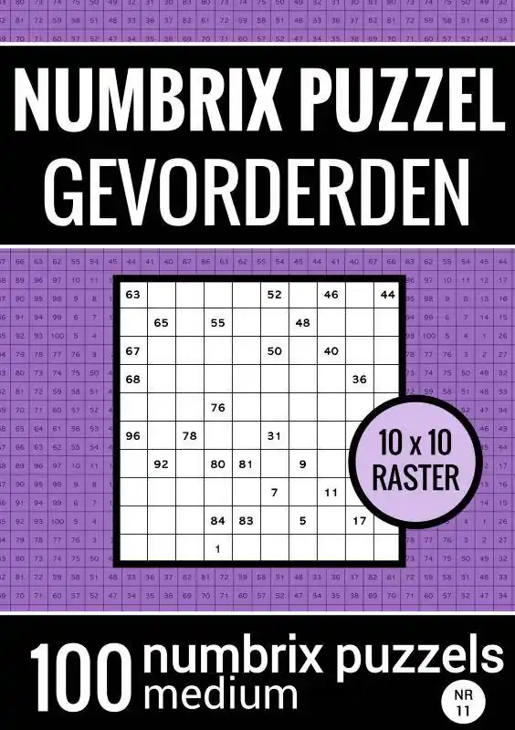 Puzzelboek met 100 Numbrix Puzzels voor Gevorderden - NR.11 - Numbrix Puzzel Medium / Druk 1 Fabrieksprijs